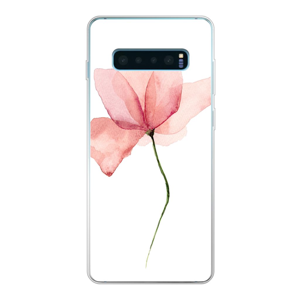 MuchoWow Handyhülle Schutzhülle Hülle für Samsung Galaxy S10 Plus Blumen - Aquarell - Rosa Silikon Softcase Handy Hülle - Schutzhülle