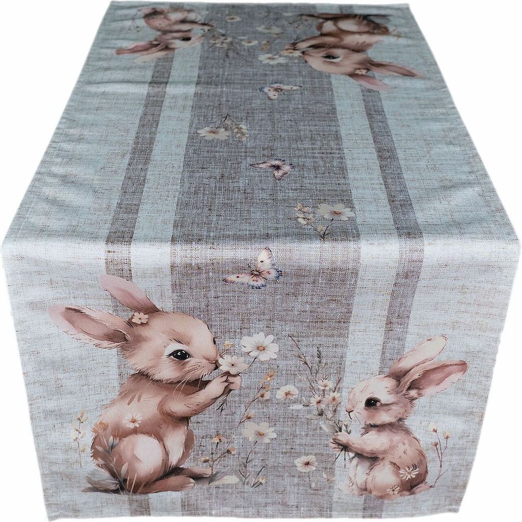 Tischdecke Tischläufer Druck Häschen Blumen Osterhasen Ostern 40 x 90 cm