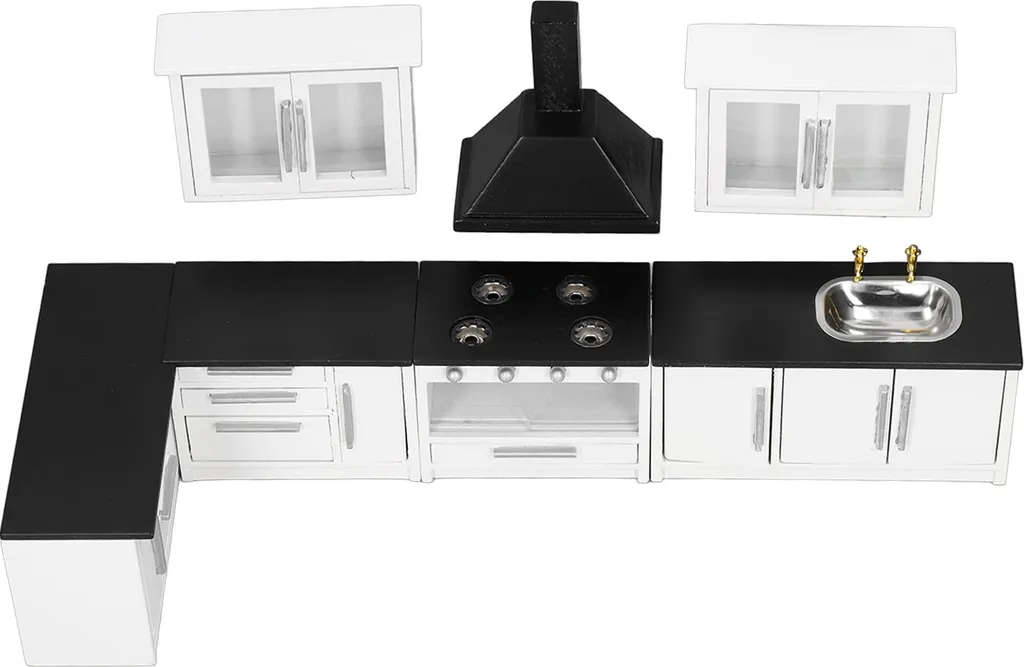Set cuisine miniature 1:12 moderne de 7 pièces avec armoire de rangement