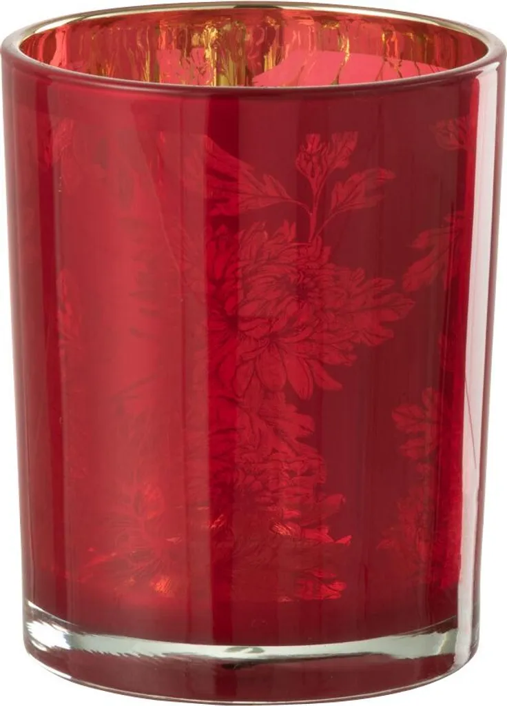 Photophore Fleurs J-Line en Verre Rouge - Taille Medium Déco Chic