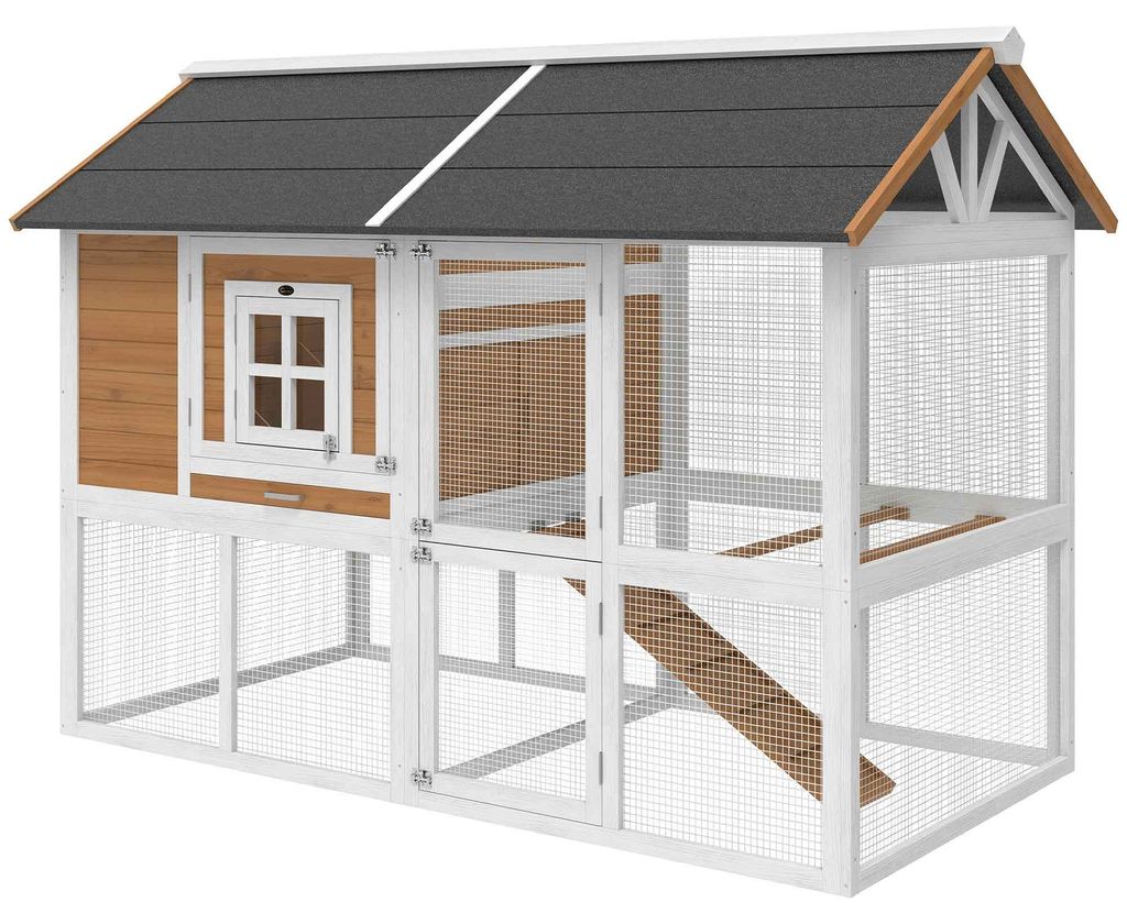 PawHut kippenhok, kippenhuis met ren, legbakken voor 4 Productafbeelding 