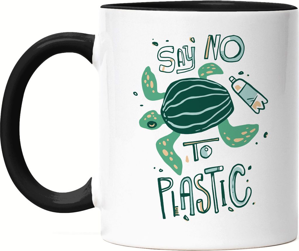 Say No To Plastic Tasse Schwarz Naturschutz Umweltverschmutzung Tiere Fische Schildkröte