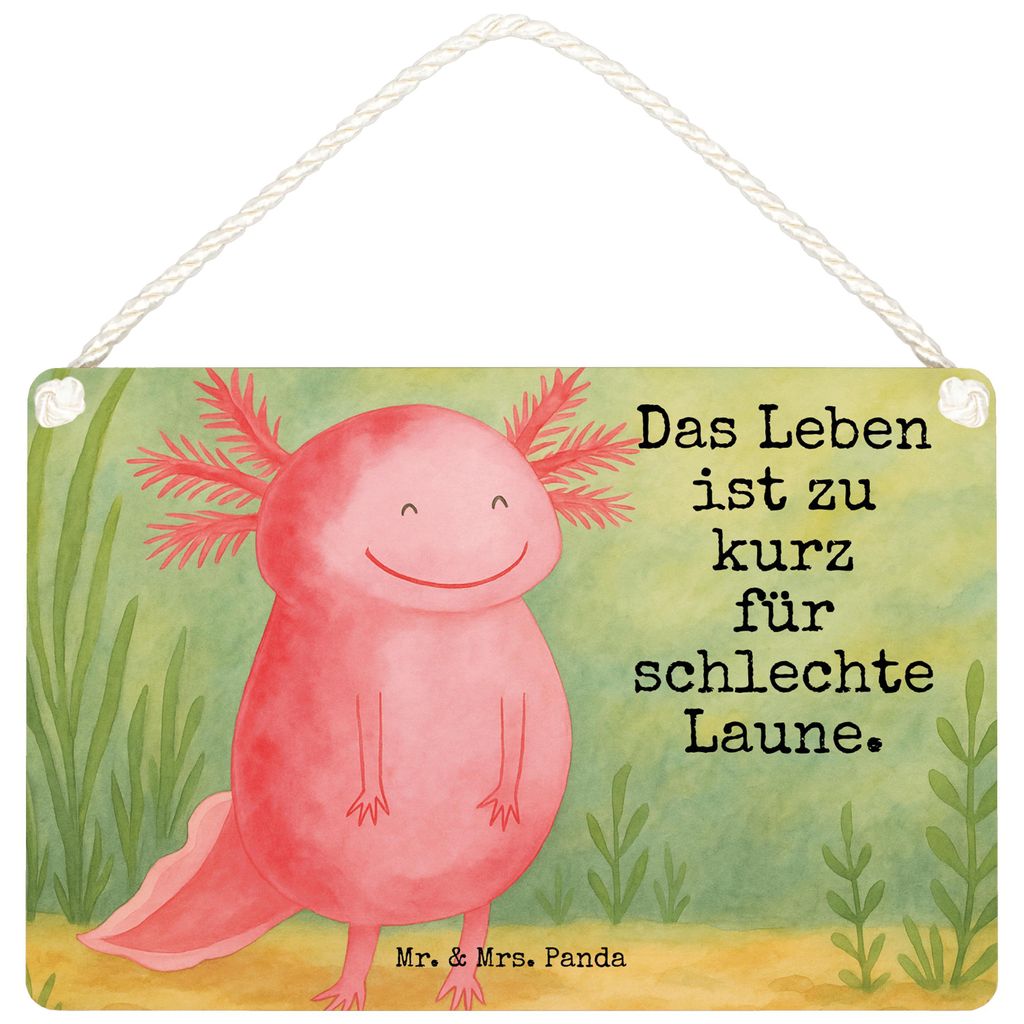Mr. & Mrs. Panda Schild Axolotl Glücklich Design DIN A6 - Weiß - Geschenk, Schwanzlurch, Motivation, Motivationsspruch, Holzschild, holzbild, gut...