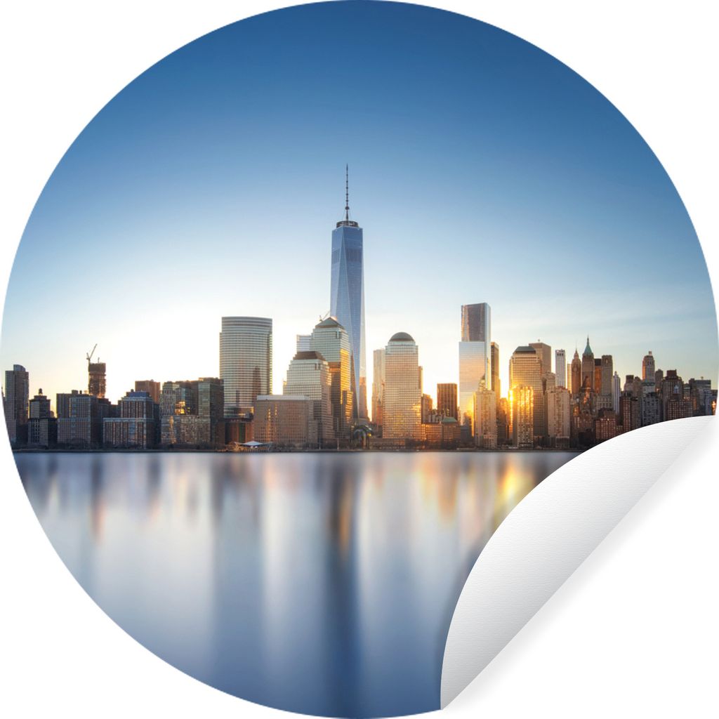 MuchoWow Runde Wandtattoo - Wandsticker Tapete Aufkleber New Yorker Skyline vom Wasser aus Ø 30 cm Selbstklebend und Repositionierbar - Wandaufk...