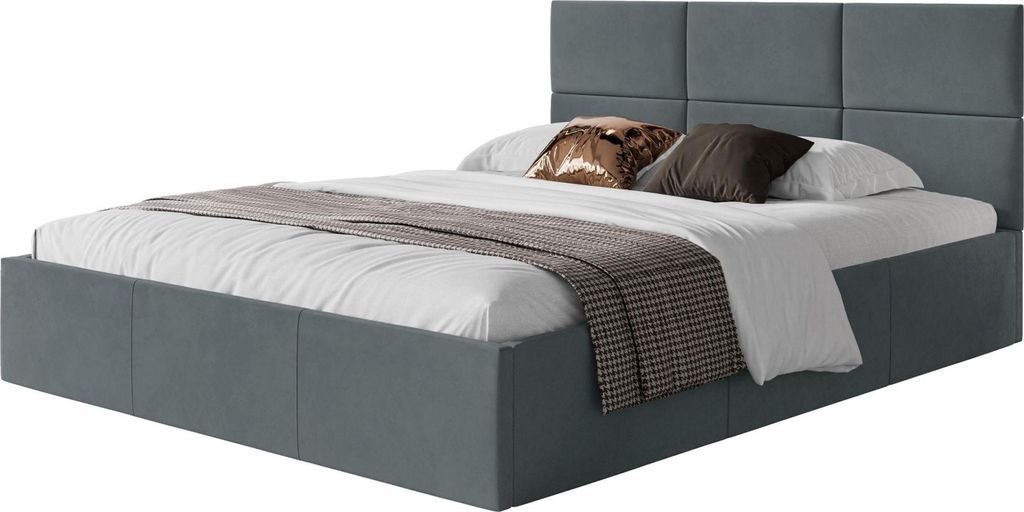 Selsey Nestio – Polsterbett 180x200 mit Bettkasten, Samtbezug, stahlgrau