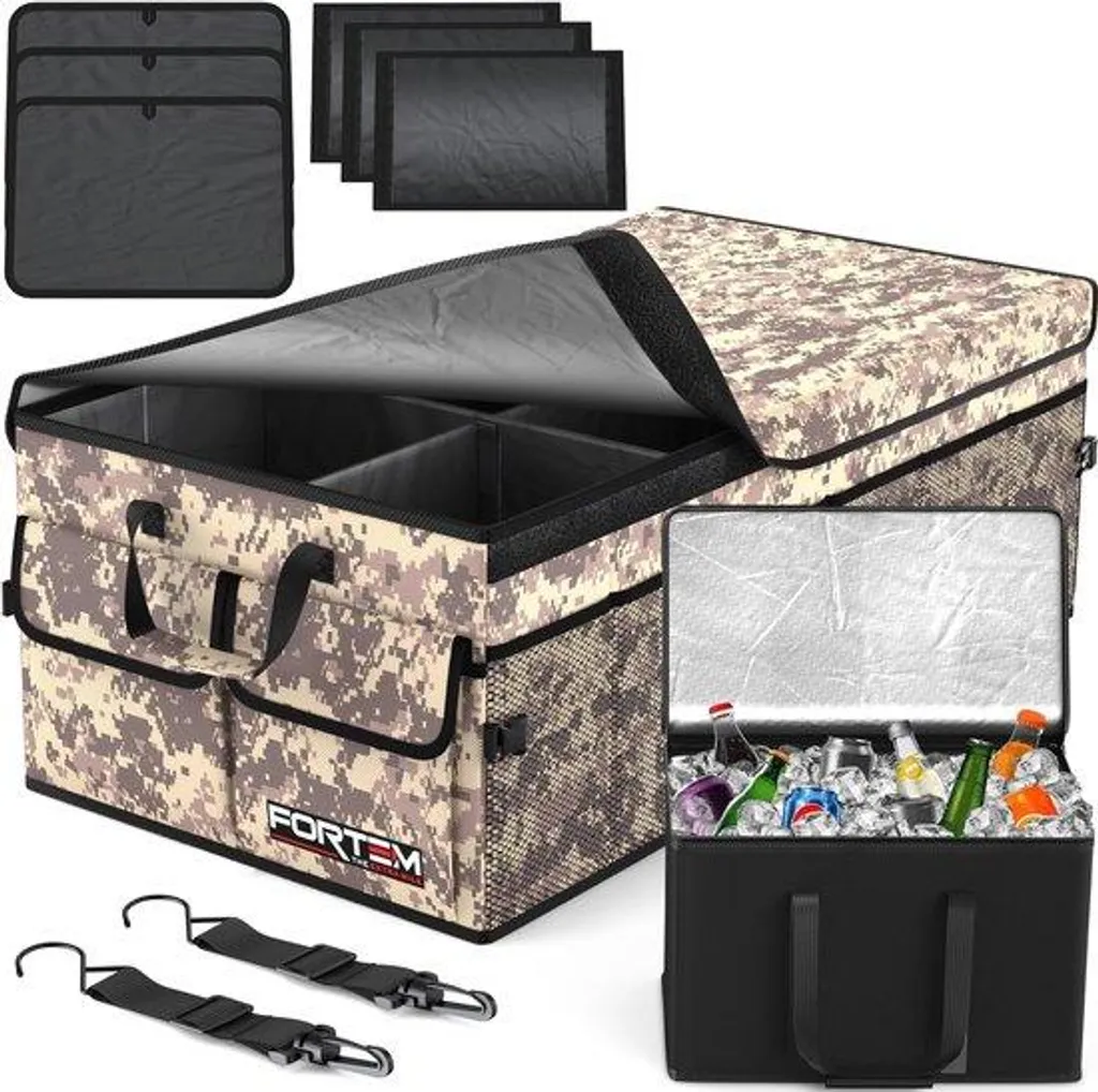 Organiseur de voiture pliable XL beige avec compartiment isotherme intégré
