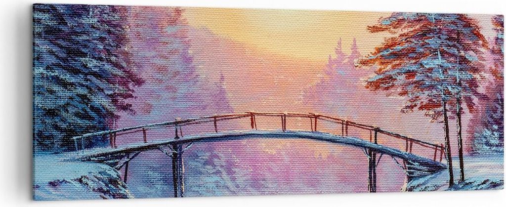 Bild auf Leinwand - Leinwandbild - Park Winter Brücke - 140x50cm - Wand Bild - Wanddeko - Leinwanddruck - Bilder - Kunstdruck - Wanddekoration - L...