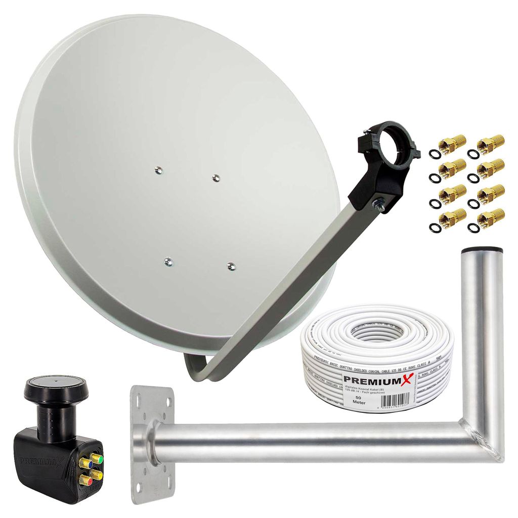 PremiumX SAT Anlage 80cm ALU Antenne Quad LNB 50m Kabel Produktbild 
