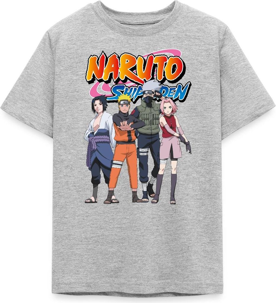 Spreadshirt Naruto Shippuden Sasuke, Naruto, Kakashi & Sakura Teenager T-Shirt, 152/164 (12-14 Jahre), Grau meliert