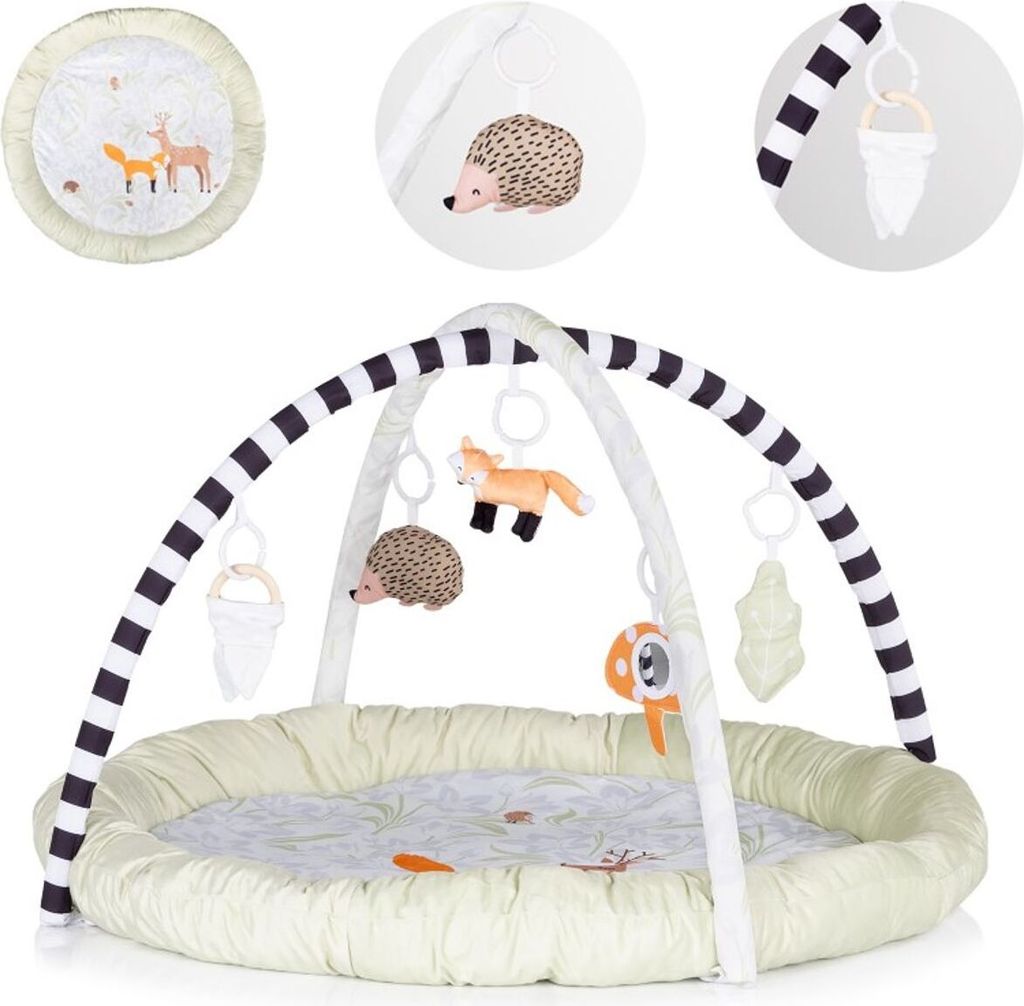 Chipolino Spielbogen, Krabbeldecke Wald, 5 abnehmbare Hängespielzeuge, ab Geburt beige