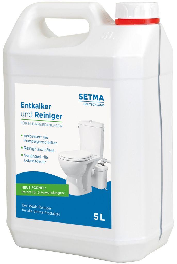 A white plastic container of cleaning product with a label showing a toilet.