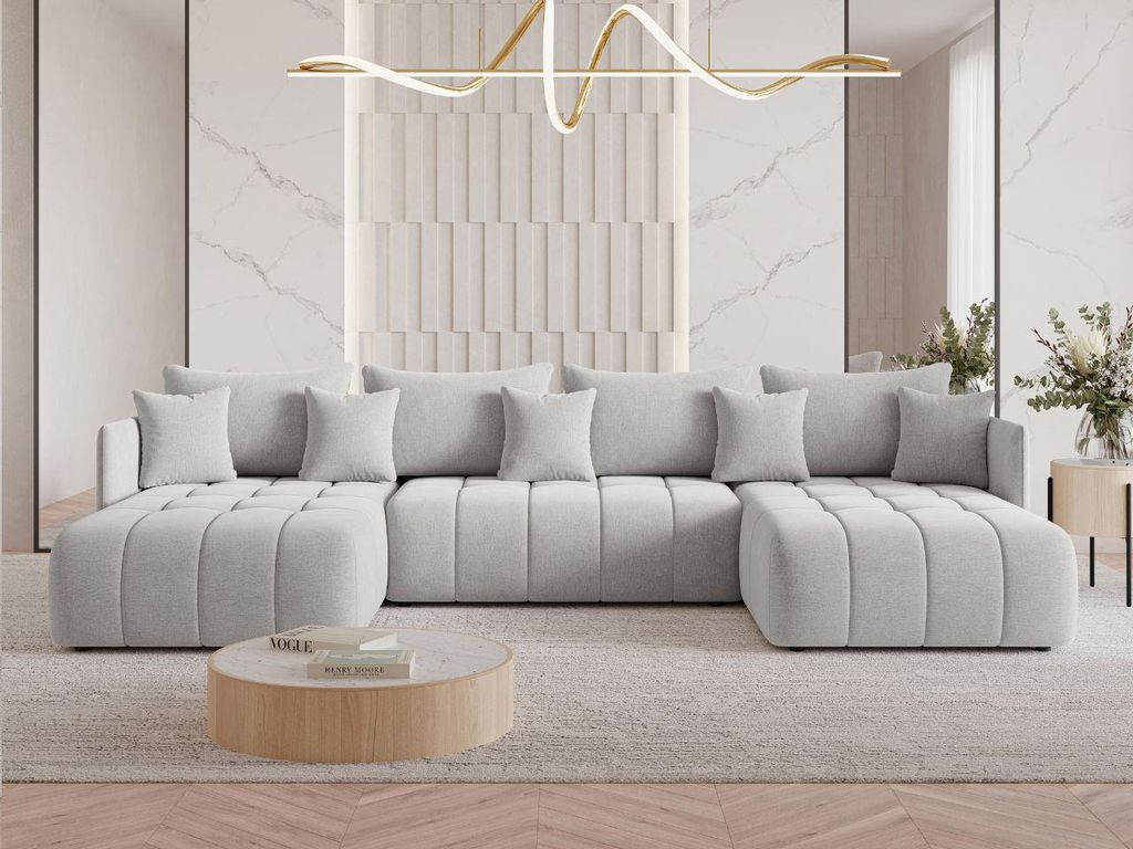 GrainGold Ecksofa U-Form Ardi U - Ecksofa mit Schlaffunktion, Bettkasten - Wohnlandschaft, Wohnzimmer Sofa - Eckcouch Grau (Monolith 84)