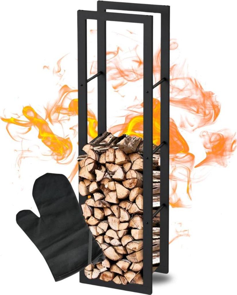 DELUKE Kaminholzregal innen Metall KEOP | Schwarz | 45x30x170cm | Brennholzregal Inkl. Ofenhandschuh | Feuerholzregal Kaminholzhalter Holzstände...