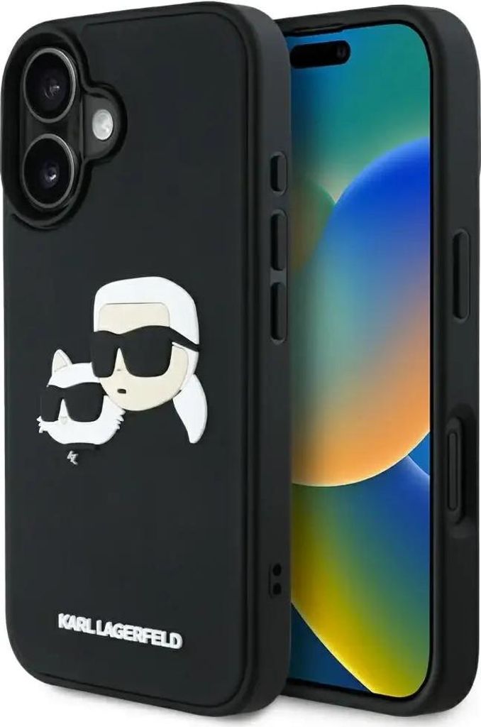 Karl Lagerfeld HC 3D Double Head Rubber Case für iPhone 16 - Schwarz