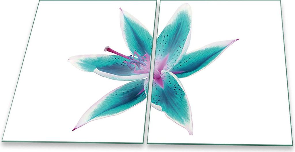 Herdabdeckplatten Glaskeramik Spritzschutz Glas Universal 2-Teilig 2x40x52 Blumen Blau
