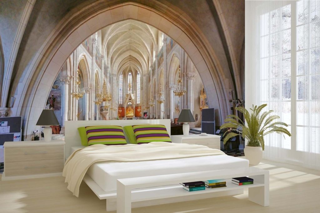 Vlies Fototapete INNENRAUM DER KIRCHE 375 x 250 cm (inkl. Kleister) - Vlies Tapete, Wandtapete, Wandbilder - Tapete für Wohnzimmer Schlafzimmer, B...