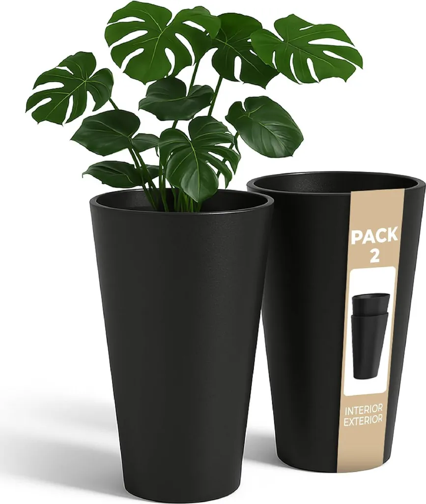 Pots de fleurs hauts 30 cm noir lot de 2 pour jardin balcon et terrasse