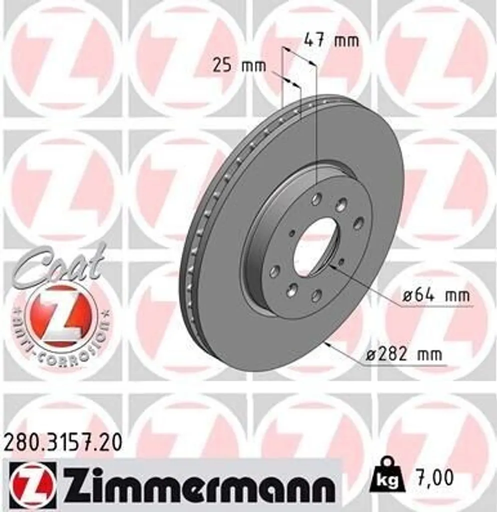 Disque de Frein Ventilé Zimmermann pour Honda Accord VI 280.3157.20