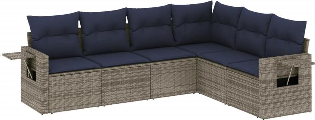 vidaXL 6-teiliges Gartensofa-Set mit Kissen, grau, Polyrattan