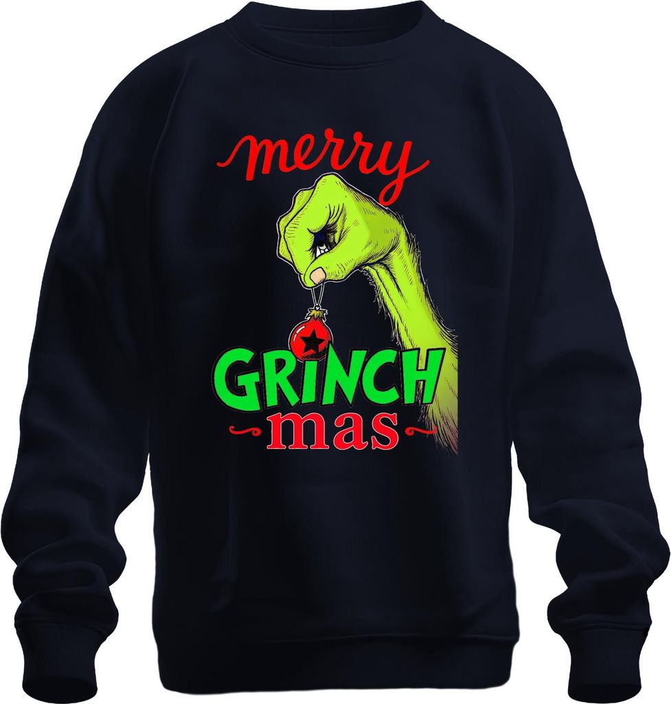 merry GRINCH mas Weihnachtsgrinch Lustig Weihnachtskugel Geschenk Uni Sweatshirt Pullover, Navy, XL