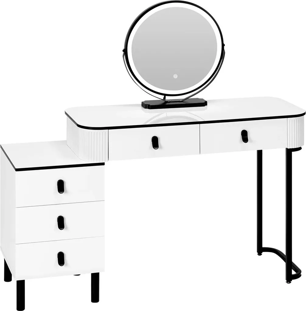 Table de maquillage blanche avec miroir LED lumineux en pin massif 100cm