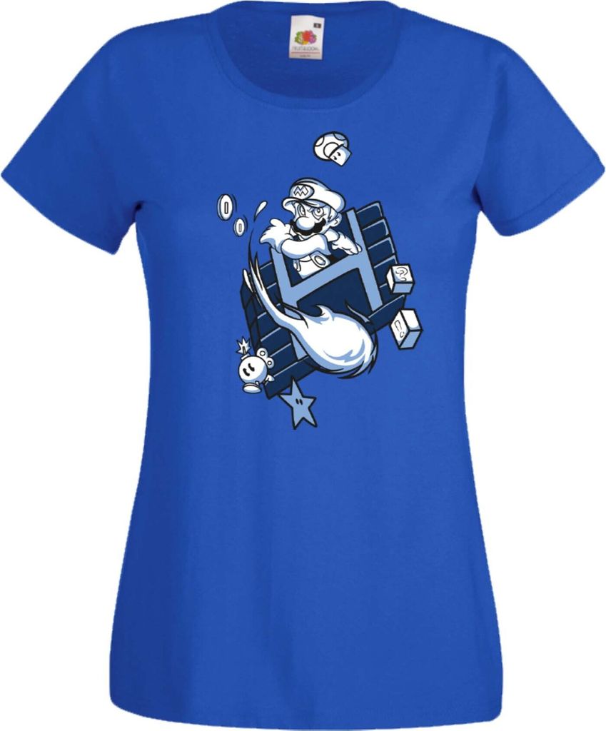 Damen T-Shirt Game Mario Fun Fire ball Var-006 Game Mario Fun Fireball, Lady XS / Blau