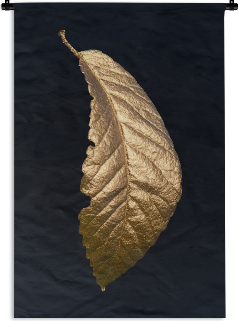 MuchoWow Wandteppich Wandbehang Blätter - Luxus - Gold - Schwarz - Natur 60x90 cm Tapisserie Dekoration Wandtuch - Foto-Teppich - Abwaschbar