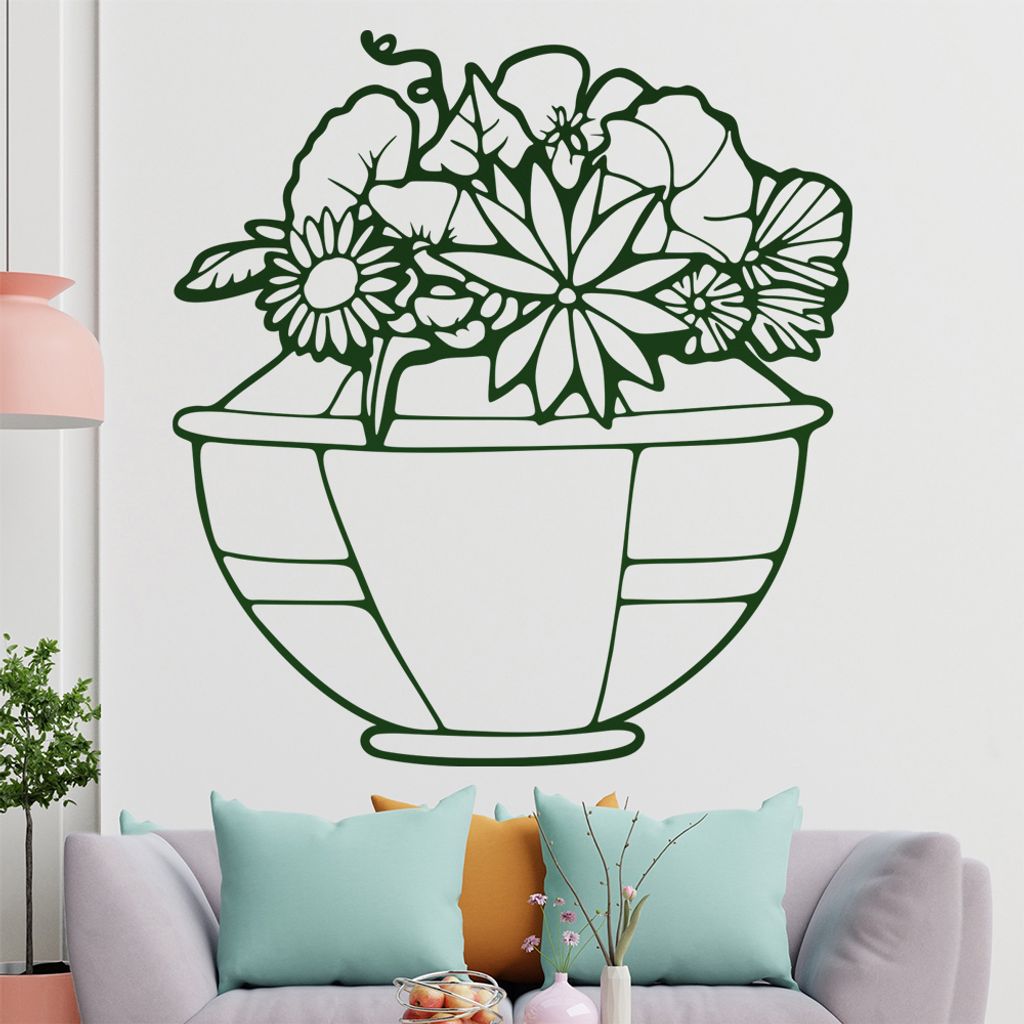 Blumen - Vase - Blumenstrauß Wandtattoo in 6 Größen - Wandaufkleber Wall Sticker - Dekoration, Küche, Wohnzimmer, Schlafzimmer, Badezimmer
