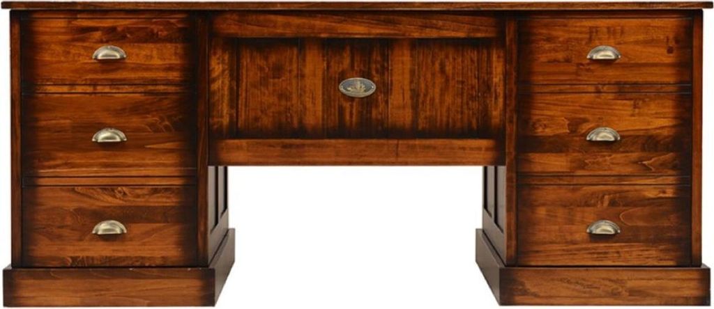 Casa Padrino Luxus Vintage Stil Schreibtisch Braun 180 x 80 x H. 78,5 cm - Massivholz Bürotisch mit 12 Schubladen - Vintage Stil Büro Möbel - Lu...