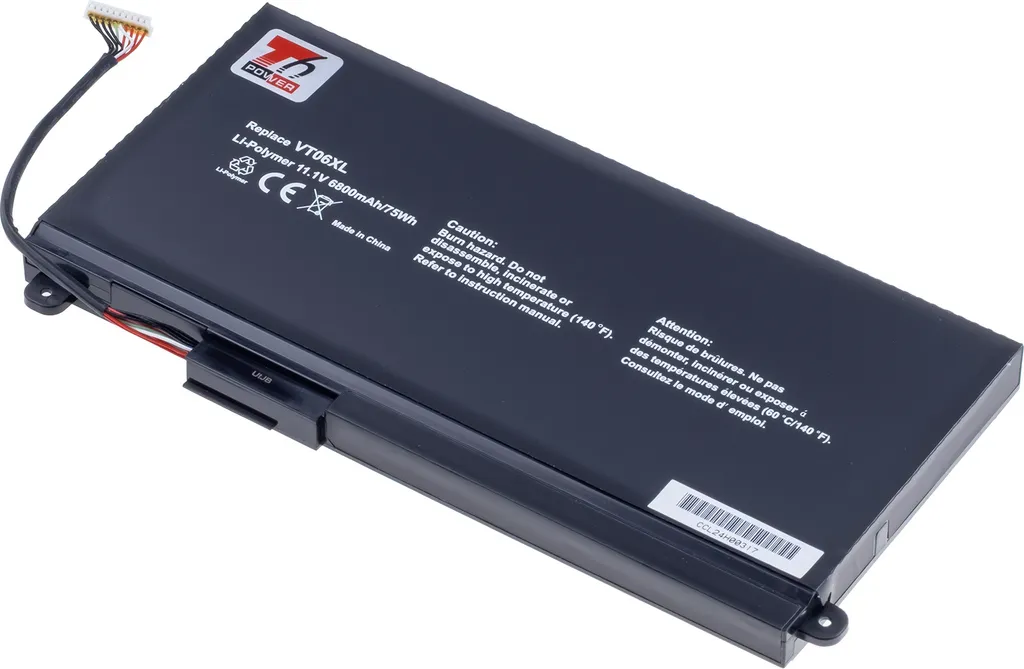 Batteria T6 Power per laptop Hewlett Packard, numero di parte HSTNN-DB3F, Li-Poly, 11,1 V, 6800 mAh (75 Wh), nero