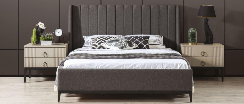 Stilvoll Schlafzimmer Set Bett und 2x Nachttische Luxus Möbel 3tlg Grau