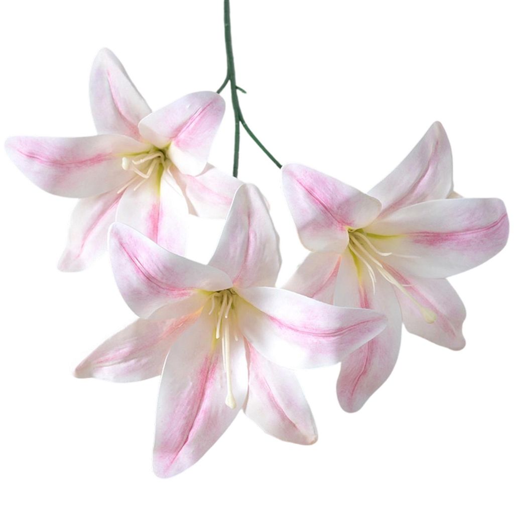 Künstliche Lilien mit 3 Blütenköpfen, voll erblüht, realistische Haptik, langer Stiel, künstlicher Lilienstrauß für Zuhause, Hotel, Blumenge...