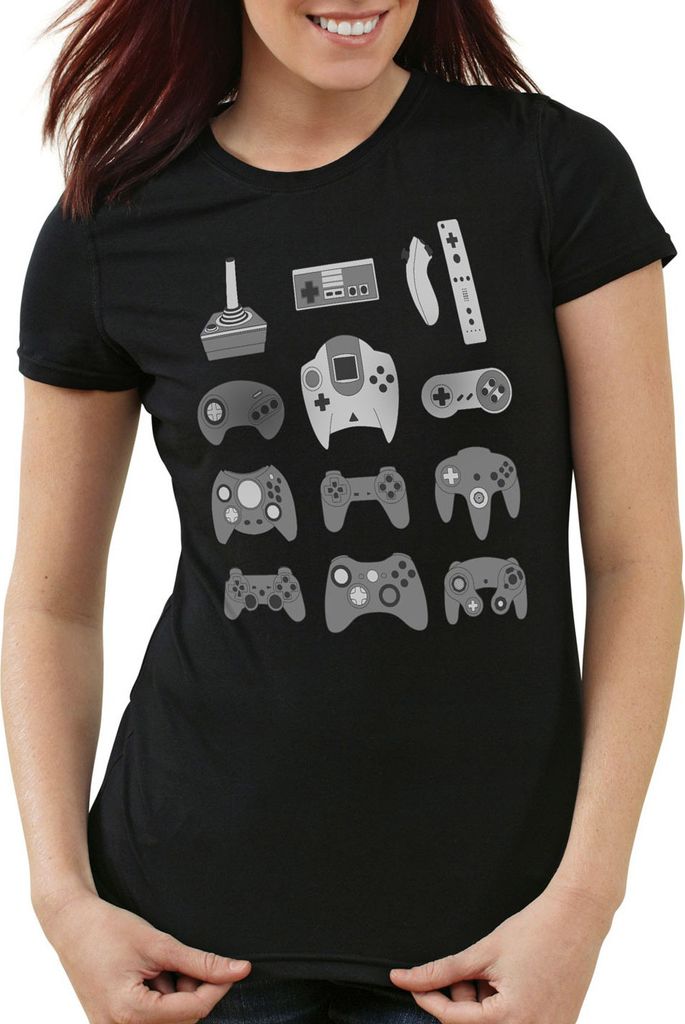 style3 Game Pad Damen T-Shirt controller videospiel spielekonsole, Farbe:Schwarz, Größe:XS