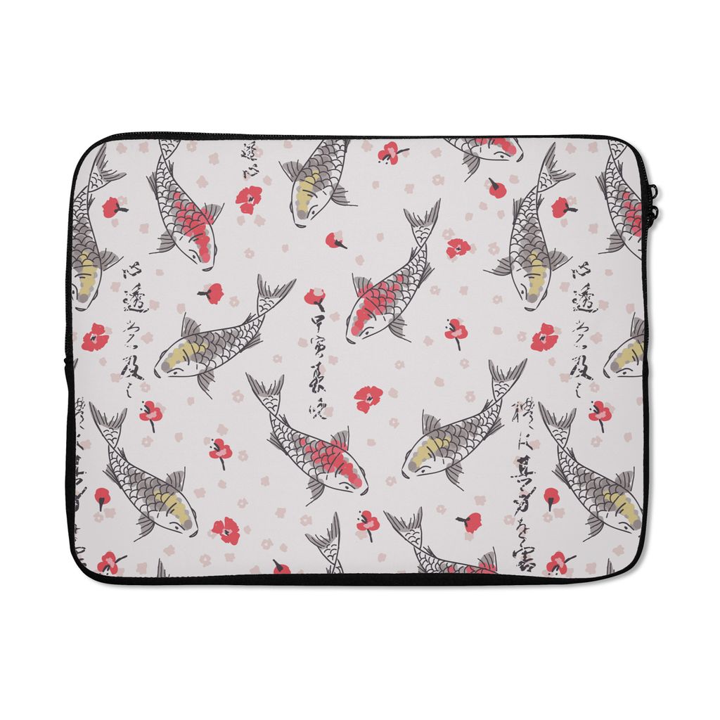 MuchoWow Laptop Hülle 15 Zoll Fische - Koi - Blumen - Muster Laptoptasche - Laptoptasche - Sleeve - Rundum-Schutz