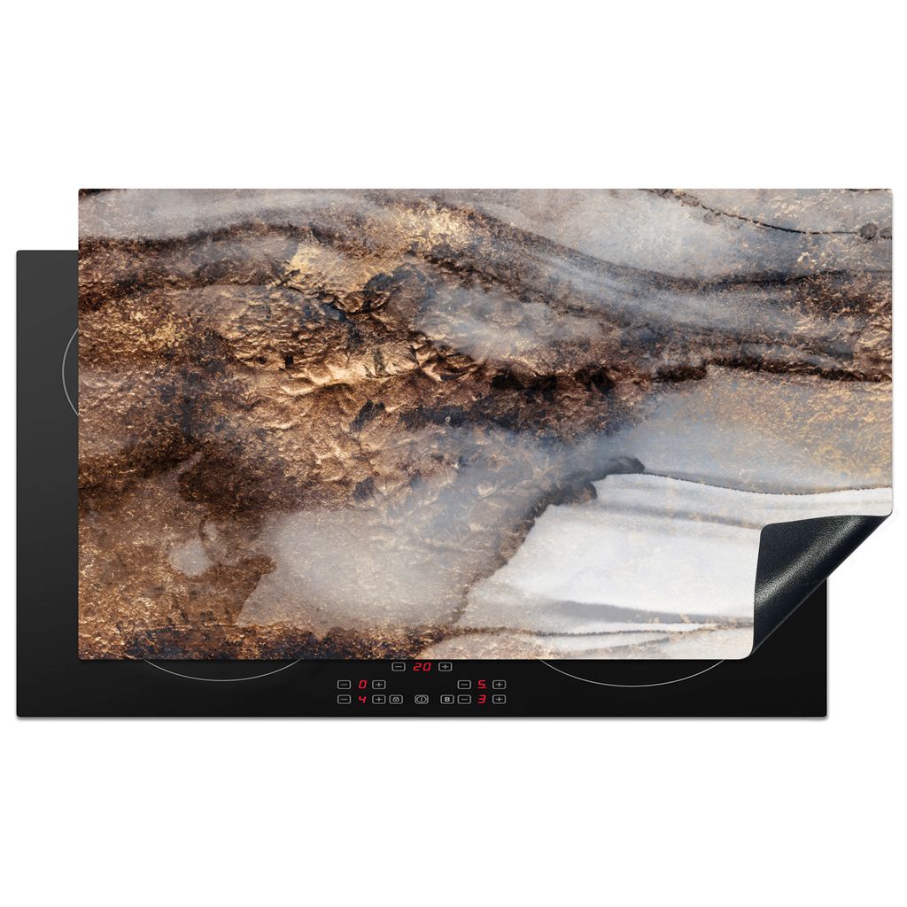 KitchenYeah Herdabdeckplatte Sturm - Gold - Abstrakt , 91x52cm, Küche Deko, Glaskeramikkochfeld Herdabdeckung, Abdeckplatte fùr Kochfeld