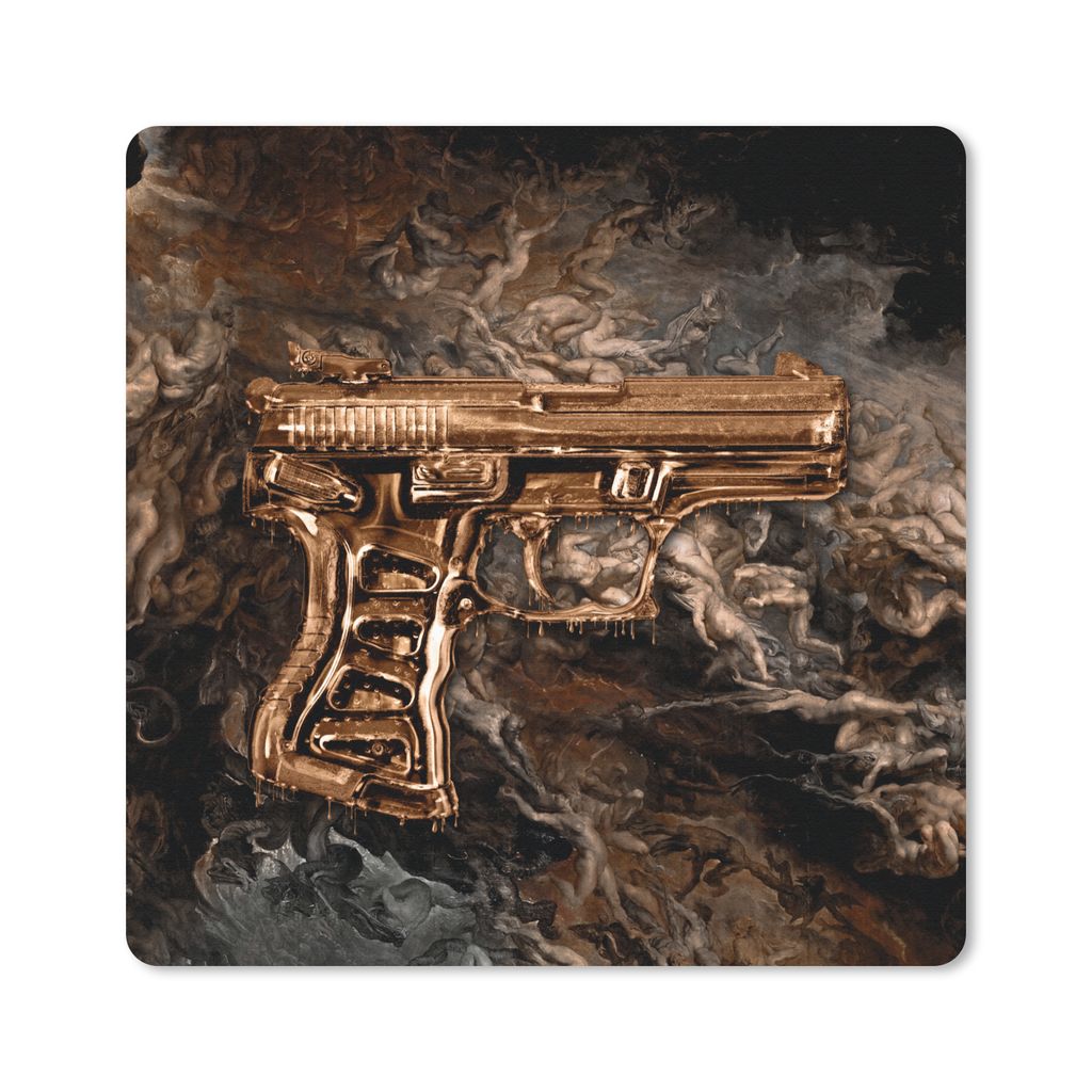 MuchoWow Mauspad Mousepad Pistole - Gold - Rauch 30x30 cm - Mousepads - Maus Mat - Pad - Mausunterlage - Gaming