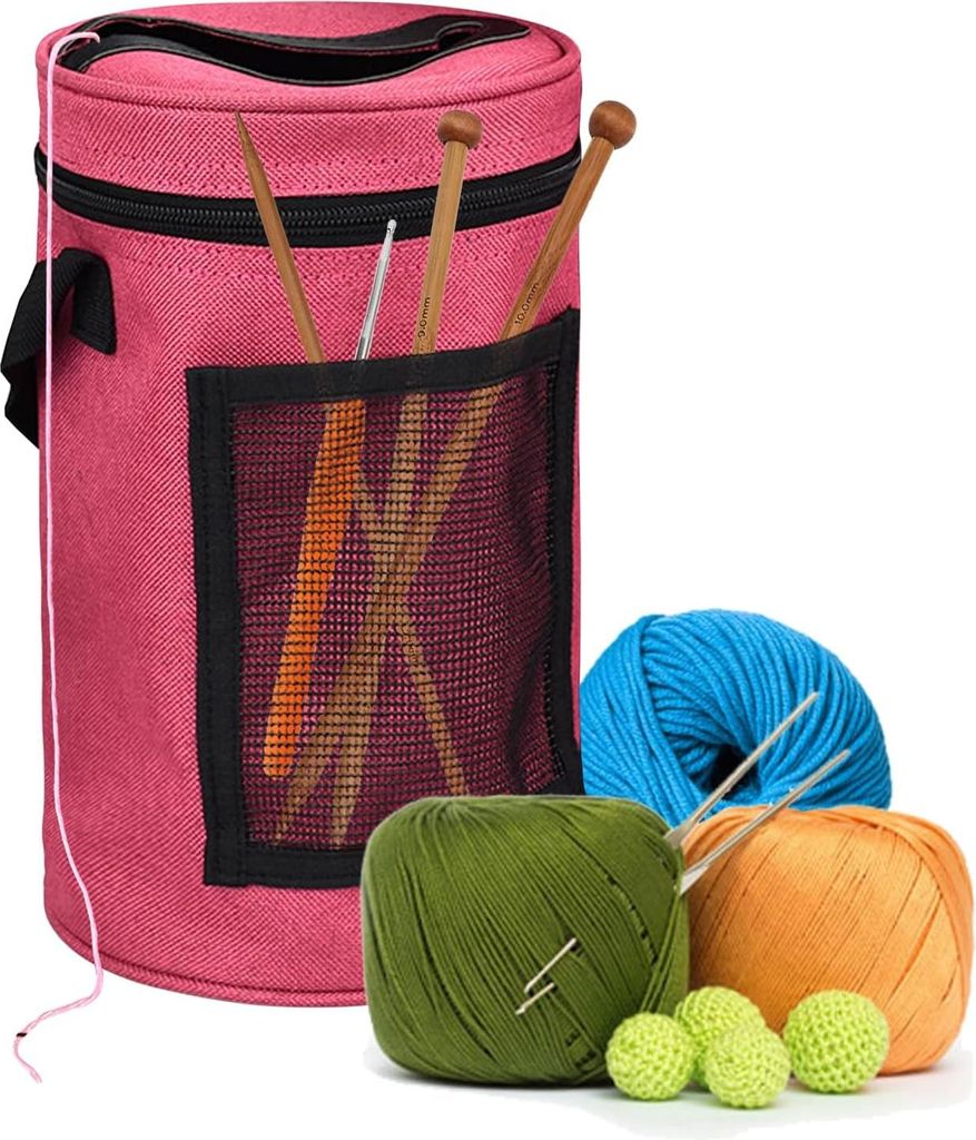Häkelgarn für Handtaschen - Mittelgroße Häkelnadel - Tragbare gestrickte Tasche mit Griff und Schnallen - Rot mittel