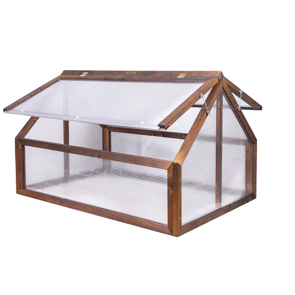 QLS Mini-Gewächshaus Holz Timber 120x80 Frühbeet Balkon für Kräuter Tomaten 11272