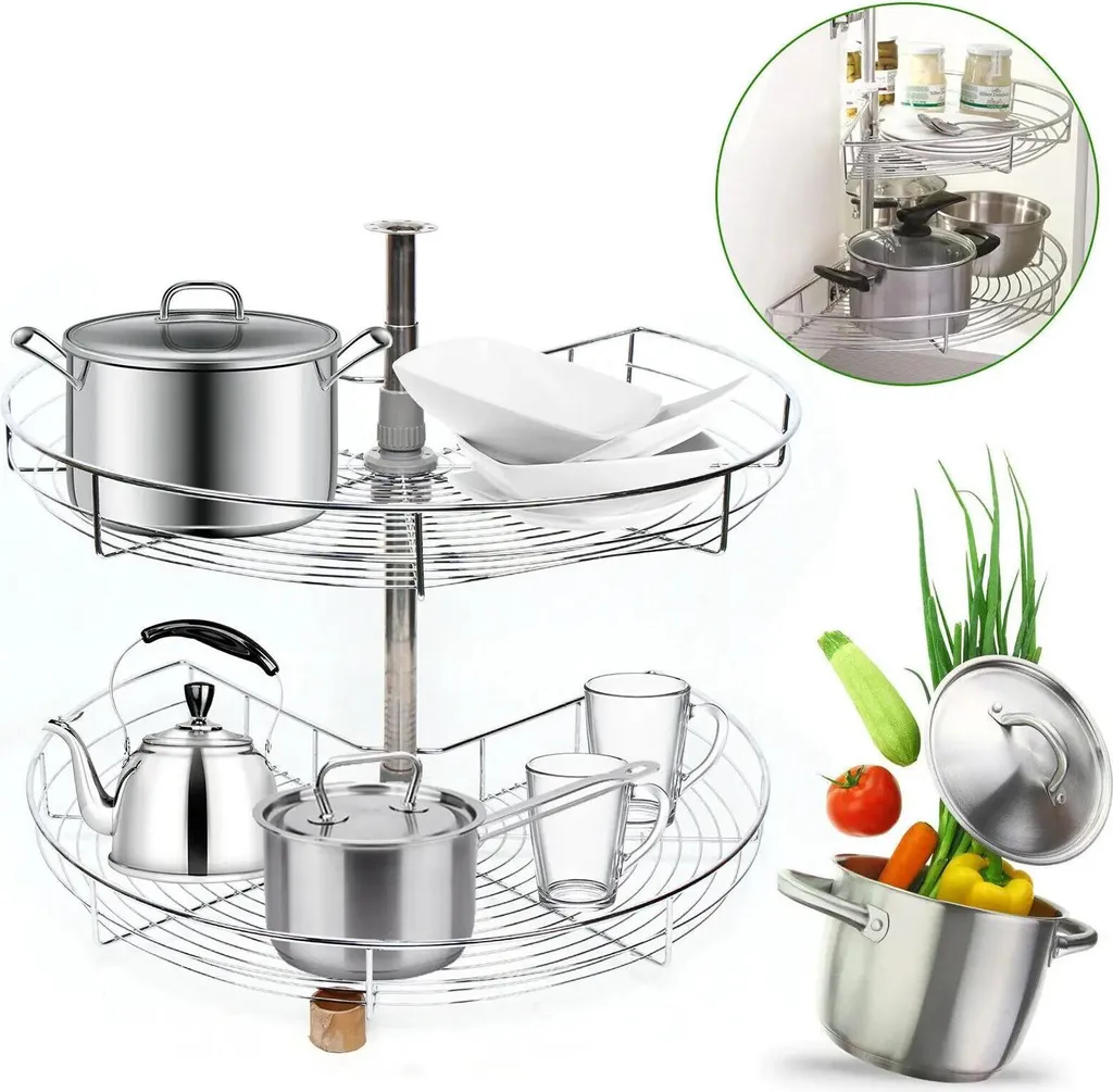 Panier tournant pour meuble bas de cuisine d'angle en fer argent