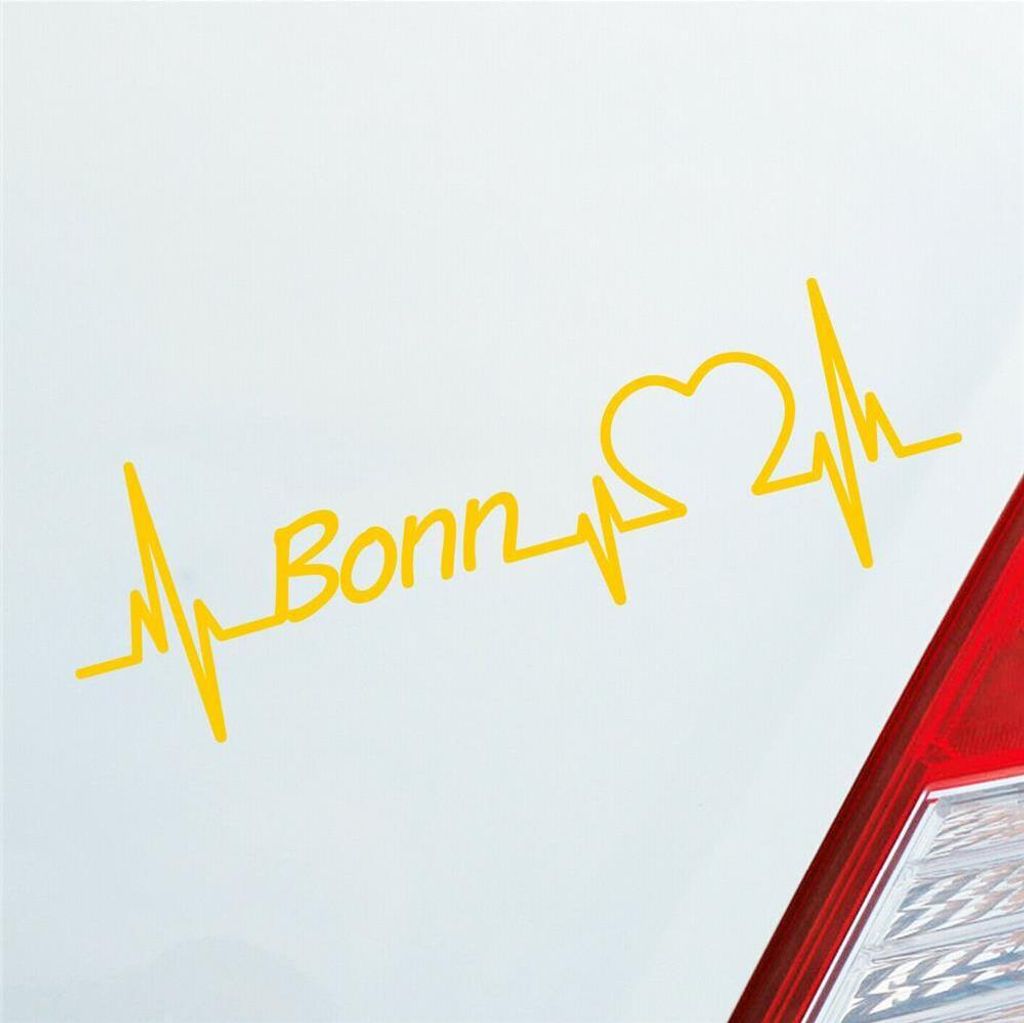 Auto Aufkleber Bonn Herz Herzschlag 19x6 cm Gelb Sticker Heckscheibenaufkleber
