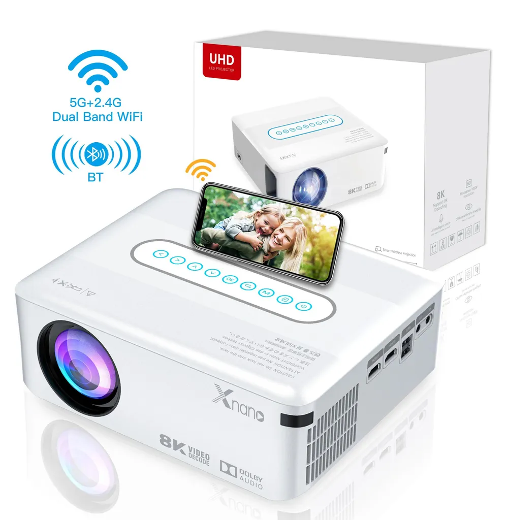 Projecteur 1080P Haute Luminosité Blanc - WiFi Intégré et Connectique UE-a