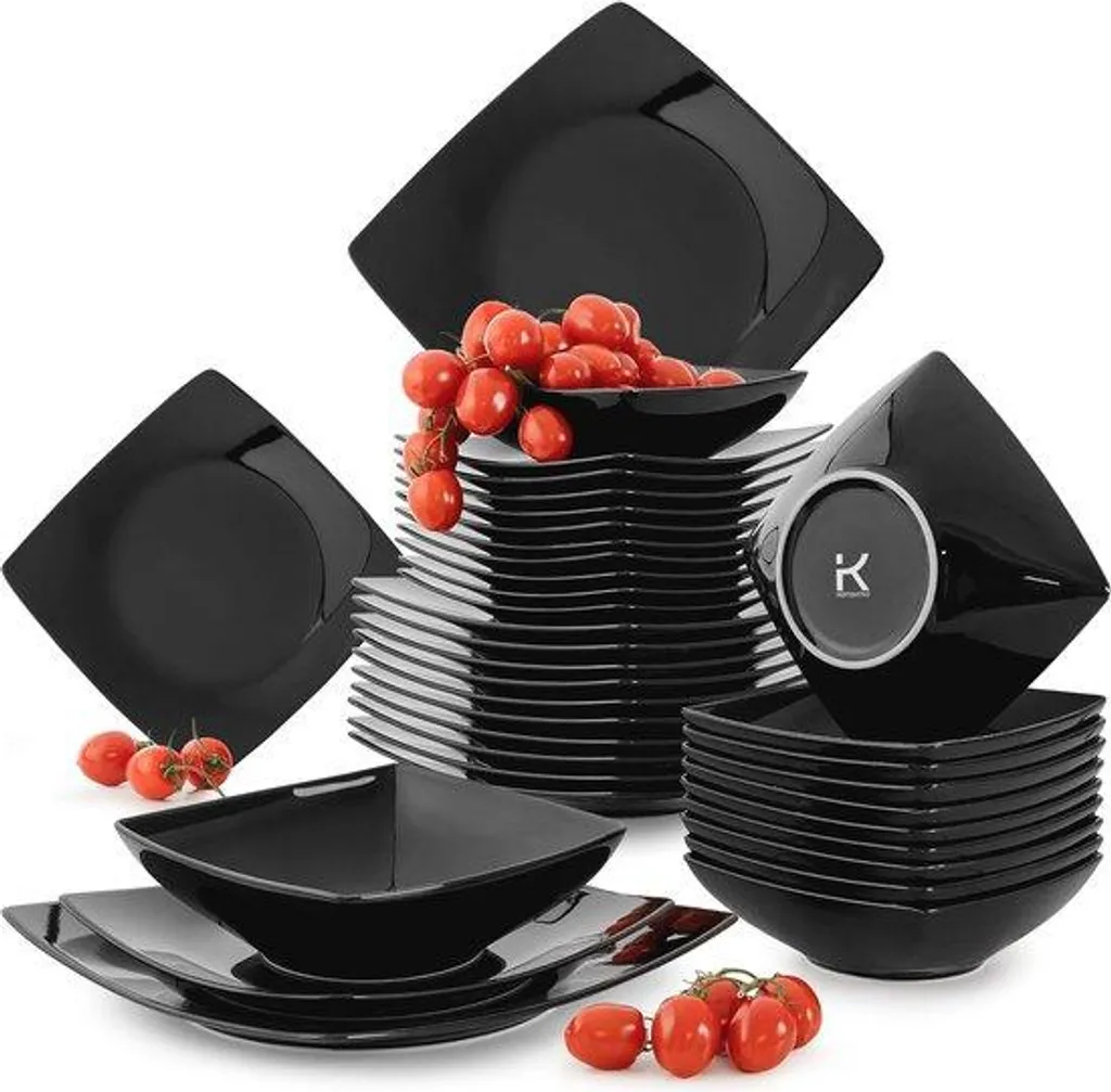 Service de table complet 36 pièces pour 12 personnes - Noir Brillant