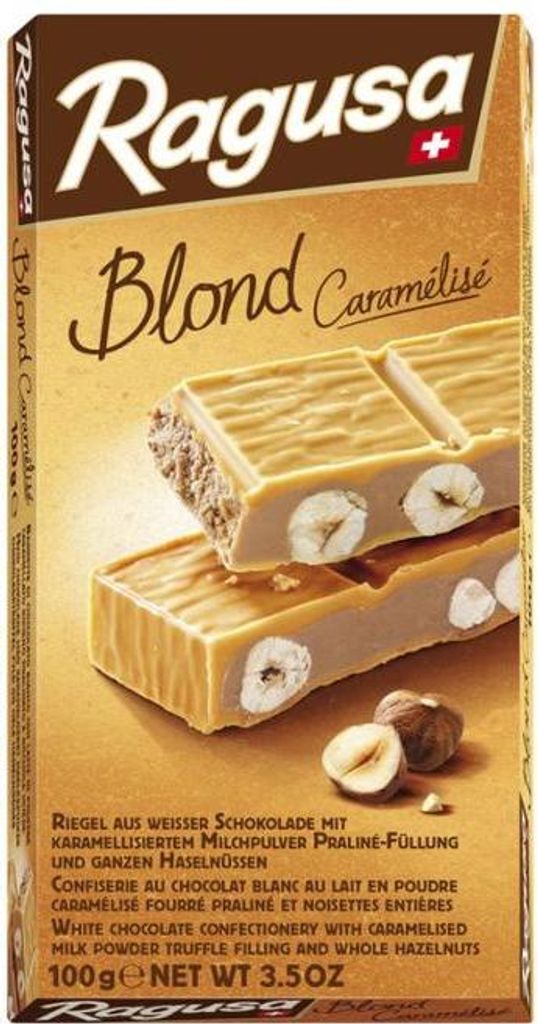 Ragusa Blond Caramélisé weisse Schokolade mit Haselnüssen Produktbild 