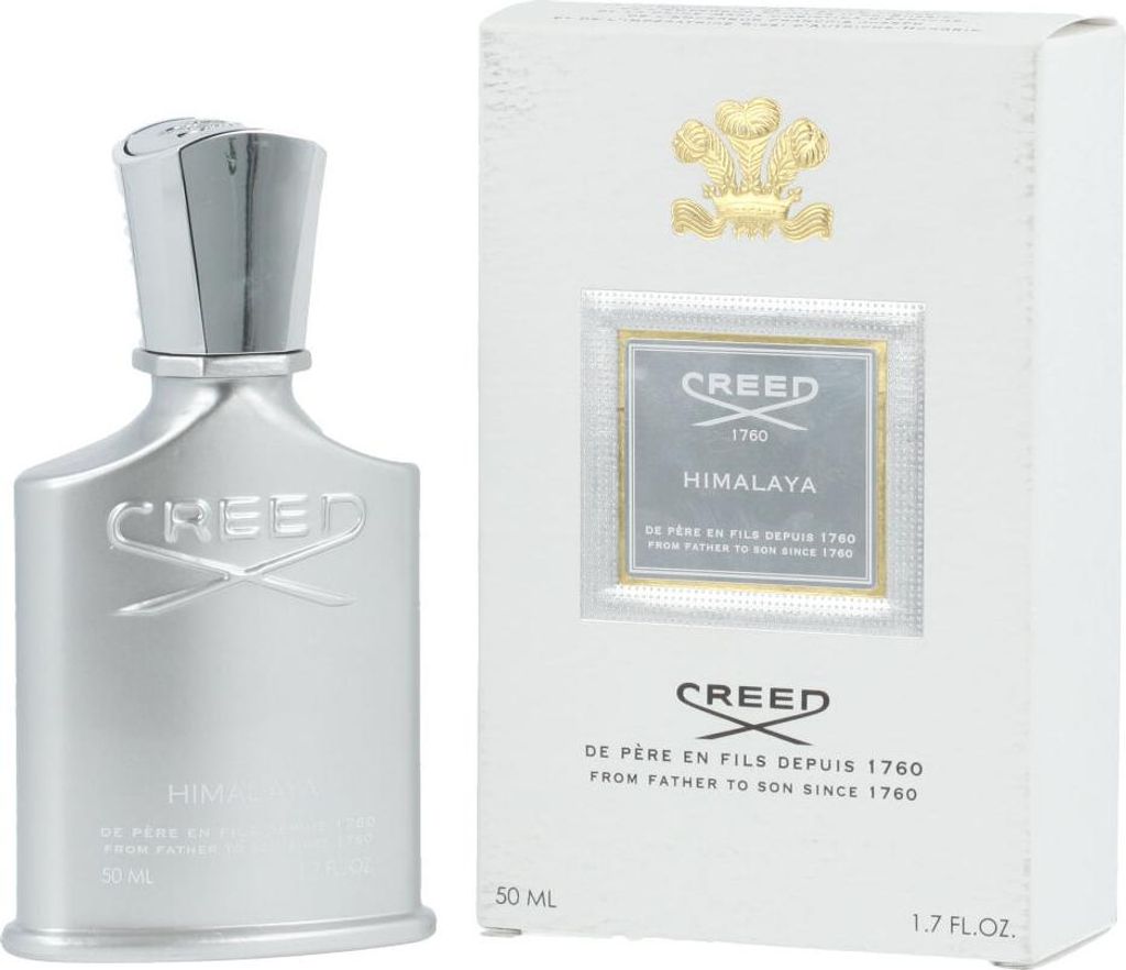A bottle of Creed Himalaya Eau de Parfum and its packaging are displayed against a white background.