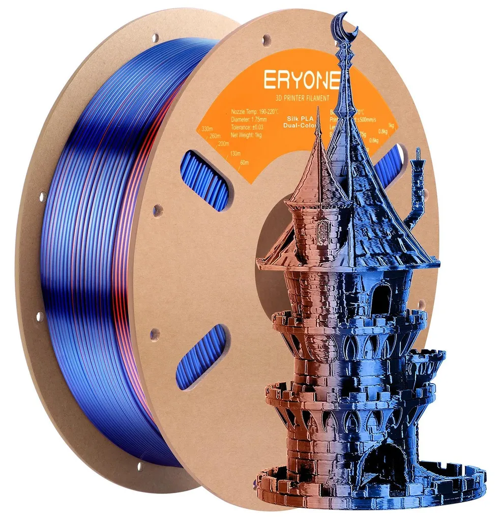 Bobine de filament 3D soie bicolore orange bleu 3kg pour imprimante FDM