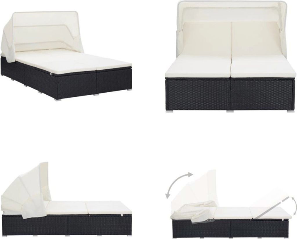 vidaXL 2 Personen Sonnenliege mit Auflage Poly Rattan Schwarz - Sonnenliege - Sonnenliegen - Gartenliege - Gartenliegen