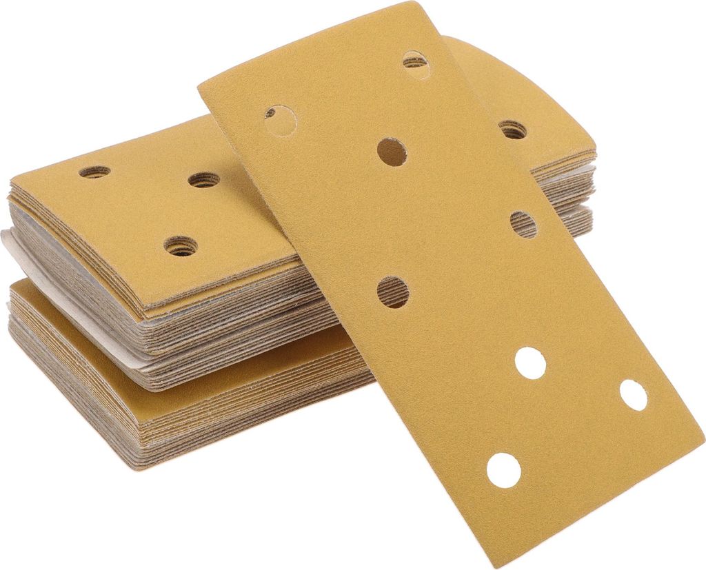 Schleifpapier Klett- und Schleifblätter 7,09 Zoll x 3,74 Zoll Gelb 50 Stück P150 Rechteckiges Flocking 8 Loch Effizientes Schleifen und Polieren