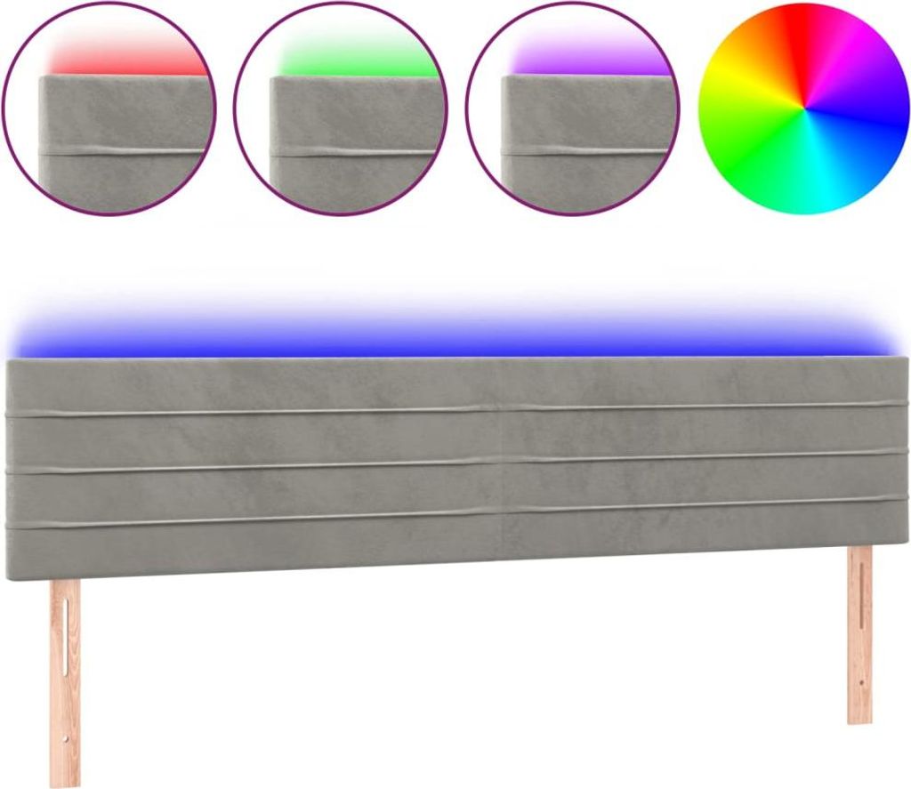 vidaXL LED Kopfteil Hellgrau 200x5x78/88 cm Samt