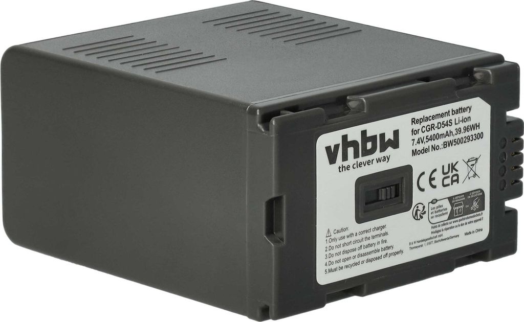 vhbw Akku kompatibel mit Panasonic NV-DA1, AJ-PCS060G, NV-DS1, NV-DA1B, AG-HVX201AE, HDC-Z1000, NV-DS12, NV-DS11 Kamera (5400 mAh, 7,4 V, Li-Ion)