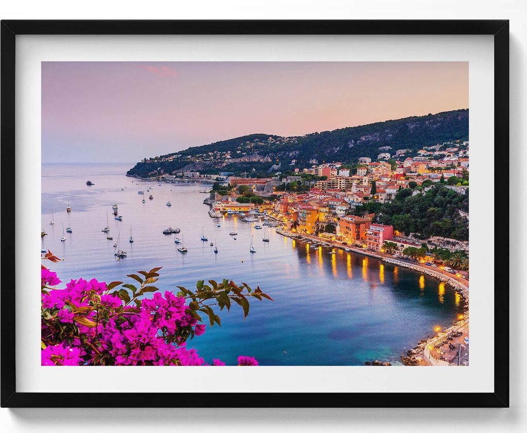 Côte d'Azur– Wandbild mit Rahmen – Gerahmtes Bild – Wanddekoration – 80x60 cm – Schwarz Rahmen